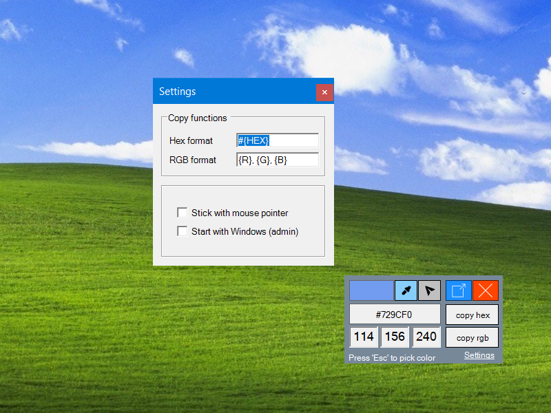 Free Color Picker - Settings